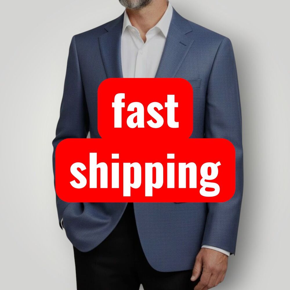 JACK VICTOR Mens Navy Blazer 42L Sport Coat Two Button Suit Jacket Italian Wool